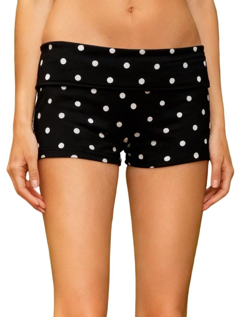Black White Polka Dot Foldover Stretch Shorts Size S NWT